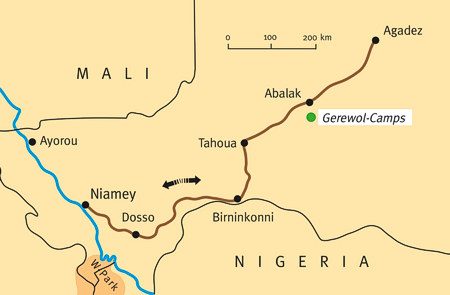Karte zur Special Tour Niger Gerewol – Tanzfeste im Sahel, Agadez, Niger-Fluss