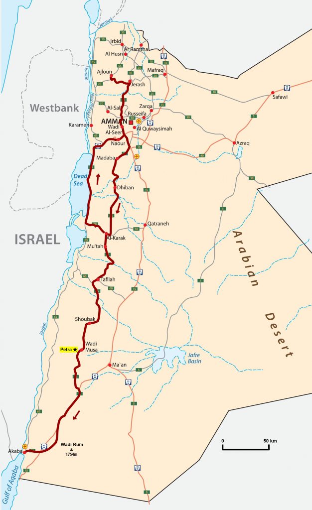 Karte zur Tour 601 - Jordanien Kompakt