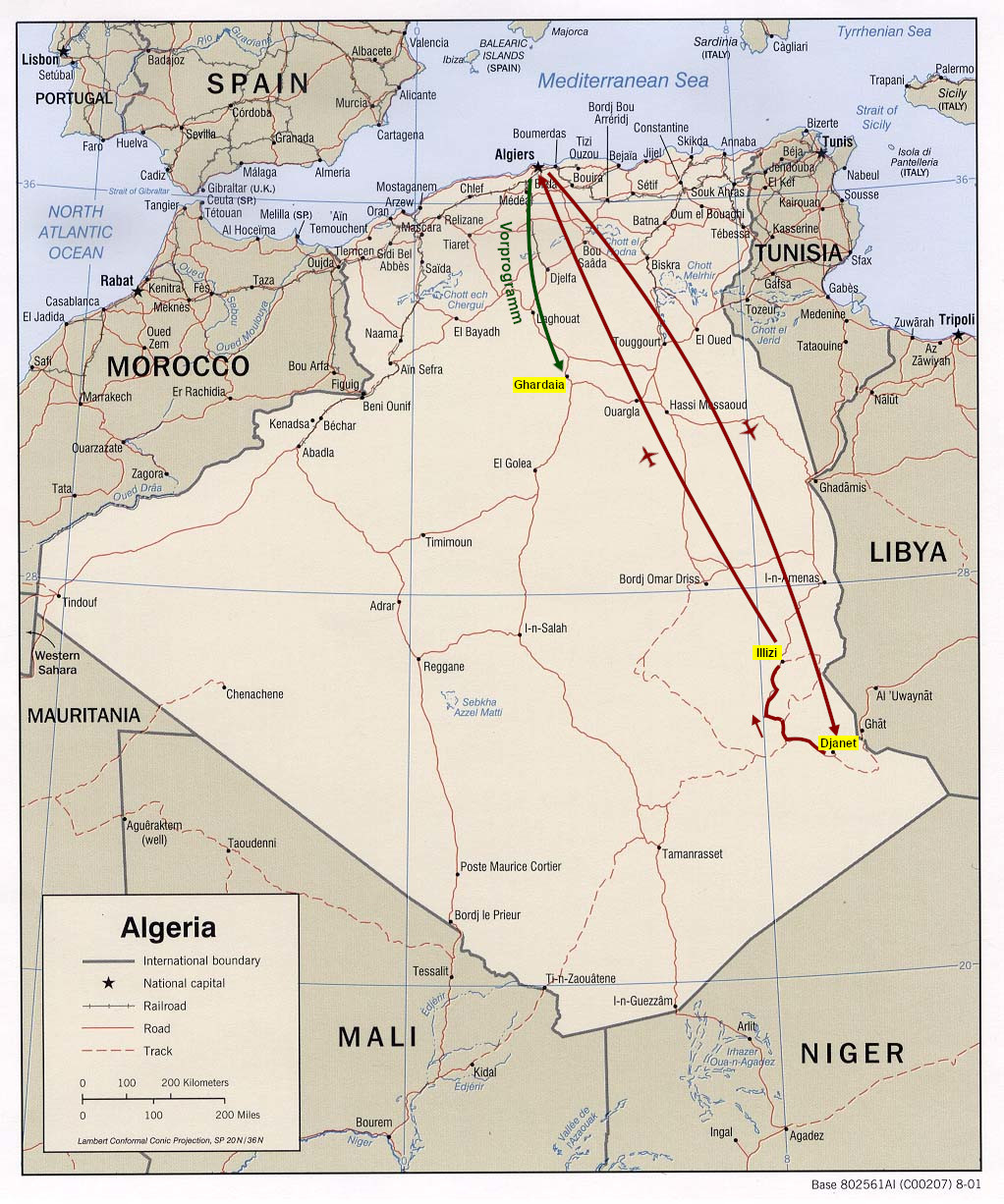 Karte zur Special Tour Algerien - Tuareg-Fest in Djanet, Wüsten-Perlen und zum Schluss am Meer