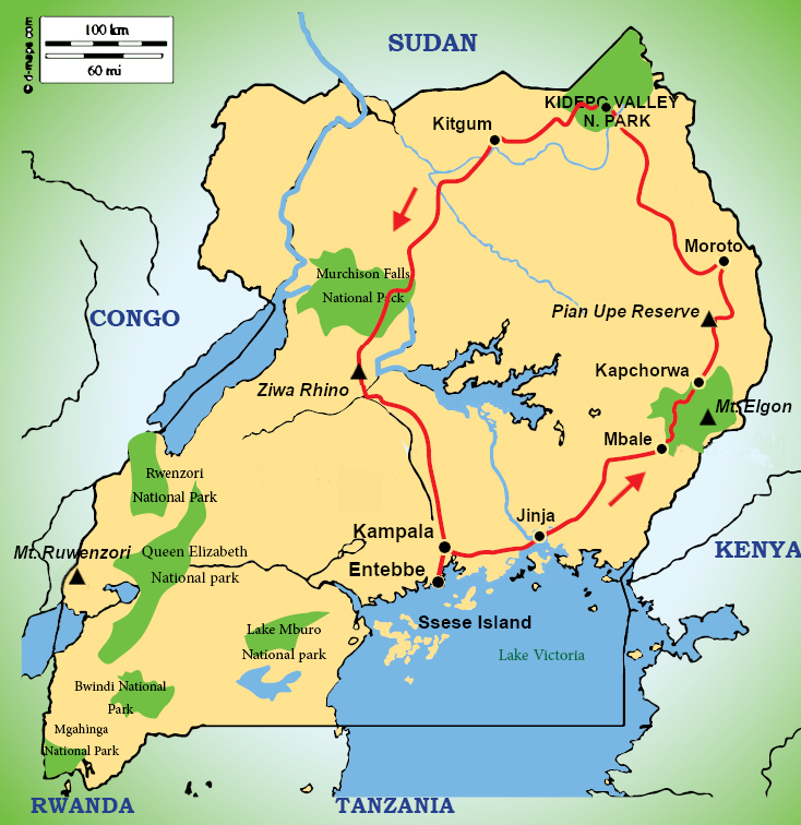 Karte zur Tour 430 - Uganda abseits der Touristenströme: zum  Kidepo-Nationalpark im Norden
